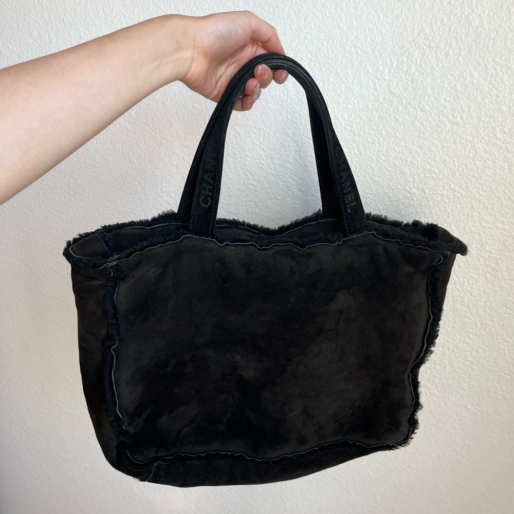 Chanel Black Suede Tote with Fur